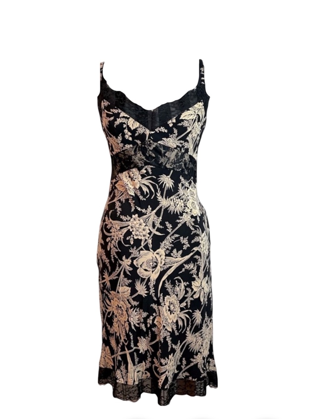Vintage Betsey Johnson 90s y2k Lace Trim Floral Slip Dress M